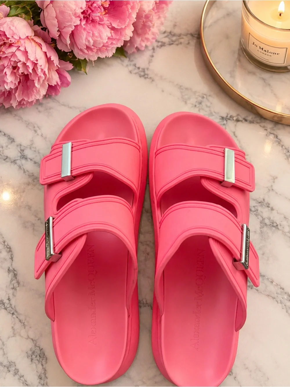 Alexander McQueen Bright Pink Double-Strap Slide Sandals